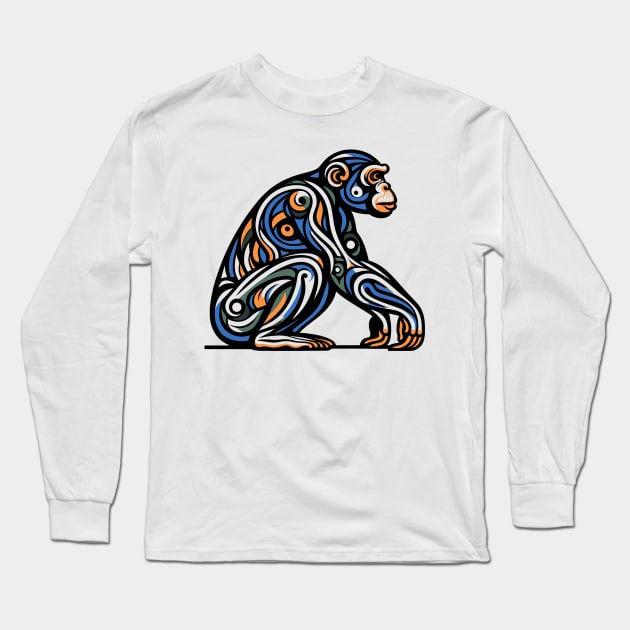 Pop art monkey illustration. cubism illustration of monkey Long Sleeve T-Shirt by gblackid